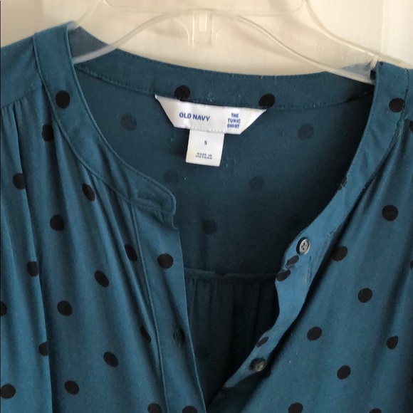 Blue Old Navy blouse with black polka dots. - Picture 2 of 4